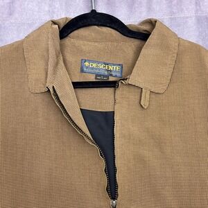 Descente Golf Jacket Mens L Tan Micro Check Full Zip Harrington Windbreaker GOOD